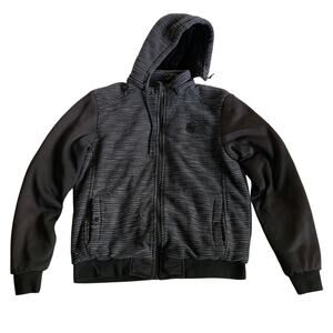 Platini Hoodie Womens XL Gray/Black Striped Front Mixed Media Fleece Full Zip